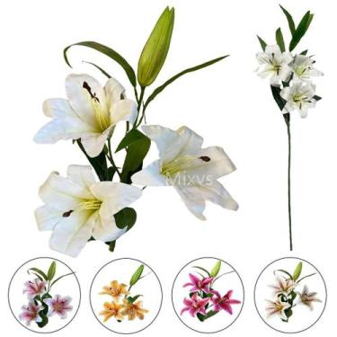 Imagem de Lírio Artificial Flor Buque 3 Flores Galho Toque Real Cores - Flores I