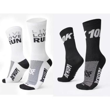 Imagem de Kit 02 Pares Meia Corrida HUPI 10K e Live Love Run, Preto, Branco, 36-
