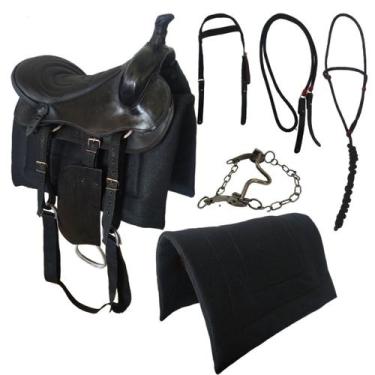 Imagem de Sela Americana Preta de Trabalho Cavalo Égua Conjunto Completo montari