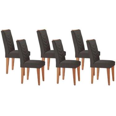 Imagem de Cadeira de Cozinha Londrina Kit 6 Un Imbuia/Linho Grafite - Rufato