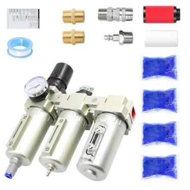 Imagem de Sistema de secagem de ar de 3 estágios de 1/5.1 cm, grau industrial, filtro de compressor de ar, separador de água, secador de ar para cortador de plasma e spray de tinta, dreno automático