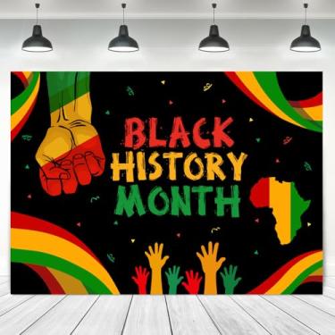 Imagem de InMemory Fundo fotográfico do mês da história negra, panela, festival afro-americano, patrimônio, festa, decoração de parede, banner, cabine fotográfica, suporte de estúdio, 1,8 x 1,2 m