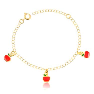 Imagem de Pulseira Infantil Banhada a Ouro 18K Com Pingente Maçãzinha em Resina