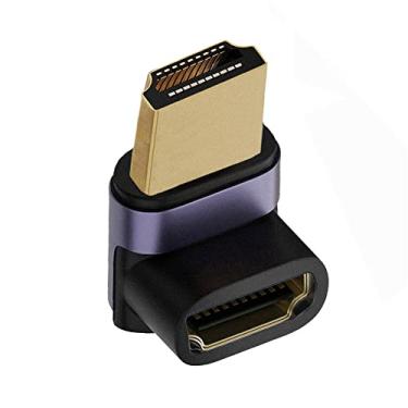 Imagem de NFHK HDMI macho para HDMI 2.1 fêmea vertical 90 graus acima ângulo UHD adaptador de extensão suporta HDTV 8K 60hz