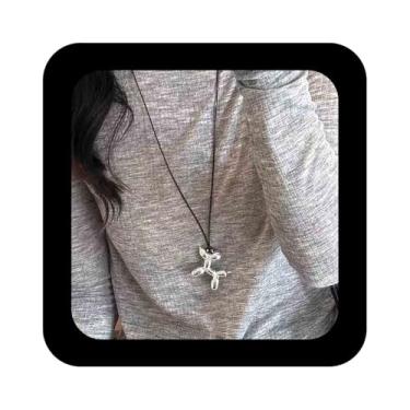 Imagem de Erimberate Colar gargantilha de balão boêmio com pingente de cachorro com balão de ouro 3D, colar de corda de cera para cachorrinho, balão, poodle, couro, colar, suéter longo, joia para mulheres,