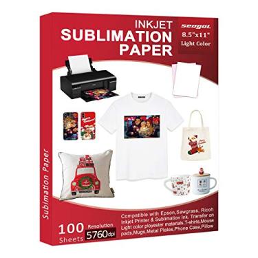 Imagem de Papel de sublimação 100 folhas 21,5 x 28 cm, para qualquer impressora a jato de tinta com tinta de sublimação Epson, HP, Canon Sawgrass, sublimação de transferência de calor para canecas camisetas Tecido leve