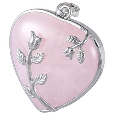 Imagem de Nupuyai Pingente de pedra de coração com corrente para homens e mulheres, colar de cristal esculpido à mão para o amor rosa