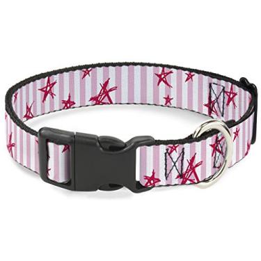 Imagem de Buckle-Down Coleira de gato com desenho de estrelas e listras rosa e branco fúcsia 23 a 38 cm 1,2 cm de largura