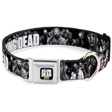 Imagem de Buckle-Down Coleira para cachorro com fivela de cinto de segurança - AMC-The Walking Dead Zombies2 preto/branco - 3,8 cm de largura - serve para pescoço de 40,6 a 58,4 cm - Médio