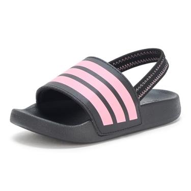 Imagem de adidas Sandália esportiva unissex infantil Adilette Estrap, Preto/Rosa Feliz/Preto, 1 Little Kid