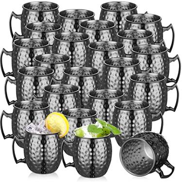 Imagem de Hoolerry 24 Pack Moscow Mule Mugs Bulk Black Stainless Steel Moscow Cups Moscow Copper Plating Mug with Handle 12 oz Hammered Finish Cup for Chilled Drinks Coffee Wine Cocktail Wedding Birthday Gift