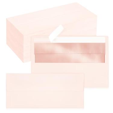 Imagem de Pacote com 200 envelopes empresariais nº 10, envelopes rosa blush padrão autoselados com forro de folha de ouro rosa para envio comercial seguro e jurídico, escritório, cheques, cartas, faturas, 10 x