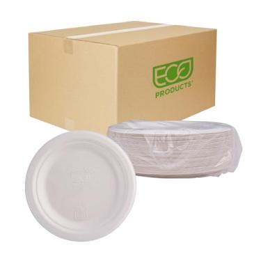 Imagem de ECO PRODUCTS Placas de papel compostáveis Vanguard de 18 cm, caixa com 1000, fibra moldada branca descartável, redonda, sem árvores, mais forte que papel e isopor, sem adição de PFAS, compatível com