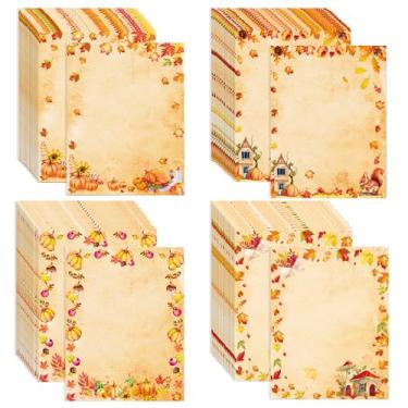 Imagem de GLKTOPO 60 folhas de papel de papelaria de outono, folhas laranjas, dia de Ação de Graças, Abóbora, festival, papel timbrado, borda A4, impressão dupla face para notas, cartões de felicitações - 21 x