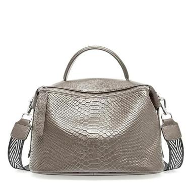 Imagem de Bolsa de ombro feminina com estampa de crocodilo de couro genuíno casual diário, Cinza