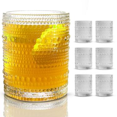 Imagem de BULK PARADISE Conjunto de 6 copos de júpiter de base pesada grossa Hobnail vintage para coquetéis em relevo para água, refrigerante, suco, shake, cerveja, whisky tropical Mix Drink