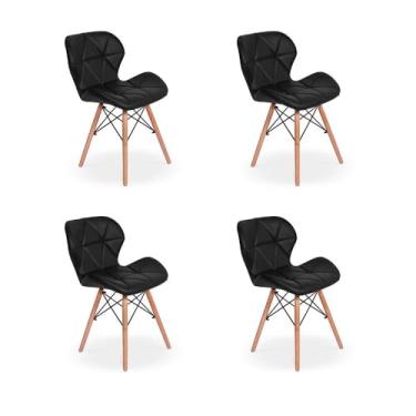 Imagem de Kit 04 Cadeiras Charles Eames Eiffel Slim Wood Estofada - Preta