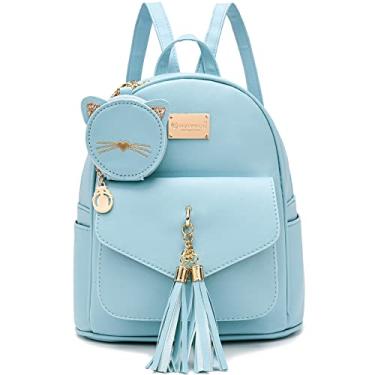 Imagem de I IHAYNER Mochila feminina moderna para meninas, pequena bolsa de couro para meninas adolescentes com bolsa de moedas, Azul claro, Medium, Durável