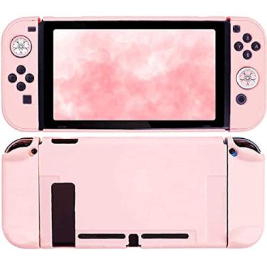 Imagem de FANPL Capa rosa para Nintendo Switch, capa protetora fofa rígida para controle Switch e Joy Con com 2 garras de polegar de flor - toque confortável (Sakura Pink)