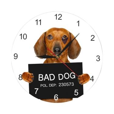 Imagem de IEUDNS Dachshund relógio de parede silencioso pendurado numerais árabes filhote de cachorro pendurado relógio decorativo para casa sala estar cozinha, 38cm
