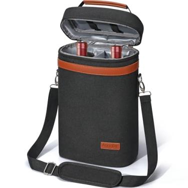 Imagem de Aoonby Sacola de vinho para 2 garrafas, sacola para presente de vinho, à prova de vazamentos e isolada, bolsa térmica para vinho, sacola para presente para viagens, byob, praia, jantar, fest