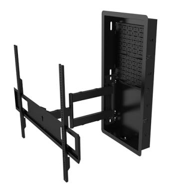 Imagem de Kanto Suporte de TV articulado embutido na parede R600 para TVs de 65 a 90 polegadas | Serve para caixas de TV grandes e outros equipamentos | Placa acessória com espaço para equipamentos AV de