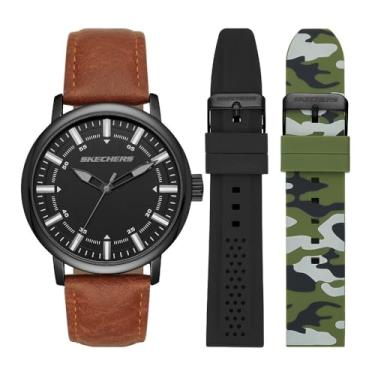 Imagem de Skechers – Conjunto masculino de relógio de quartzo com pulseira de plástico, preto, 22 (modelo: SR9030)