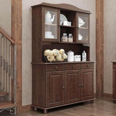 Imagem de Armário Cristaleira 5 Portas 3 Gavetas Café Rubi Madeira Pinus - Fines