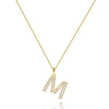 Imagem de Colar com inicial de zircônia cúbica da Tarsus, pingente, joias, presentes para namoradas, mulheres e meninas Dourado