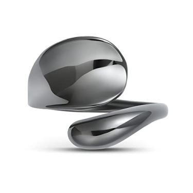 Imagem de Linawe Anel de ouro rosa 14 quilates prata abraço para mulheres anéis grandes ajustáveis com colher grande anel articulado anel aberto infinito empilhamento moda polegar mão joia presente para mãe, esposa, meninas, black ring, Metal Plástico Metal Fibra Sintética Plástico, Sem pedra preciosa