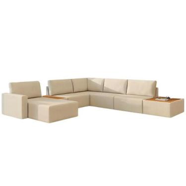 Imagem de Sofá de Canto 5 lugares com Chaise Modular Moderno Premium Veludo Bege