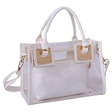 Imagem de Bolsa feminina transparente de PVC com alça superior e ombros de praia 2 peças da Rullar, Branco, One Size