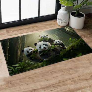 Imagem de MIEPOS Lindo tapete de porta de panda, tapete de bambu Pandas, tapete de borracha antiderrapante de 75 x 43 cm, tapete de entrada, para sala de estar, escritório, trailer, cozinha, tapetes de entrada,
