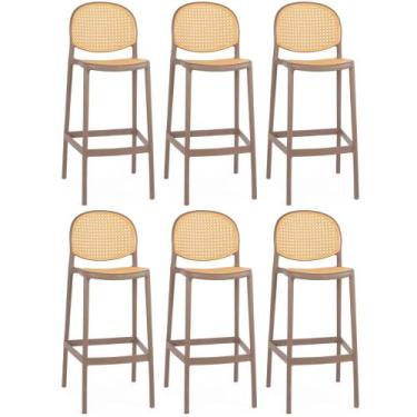 Imagem de Kit 6 Banqueta Alta com Encosto Roma em Polipropileno - Marrom Claro -