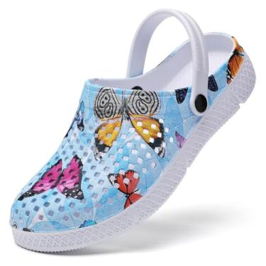 Imagem de Sandálias femininas de secagem rápida respiráveis de malha leve da Cerythrina, chinelos, calçados de praia, antiderrapantes, tamancos para jardim, Blue-butterfly2, 6.5 Women/5.5 Men