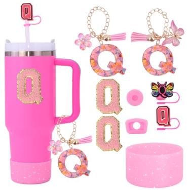 Imagem de Liangang Conjunto de acessórios de copo rosa Stanley Cup 9 peças compatível com copos de 850 g e 1,134 g, inclui capa de palha, bota, tampa à prova de derramamento, 2 peças de berloque de alça e