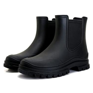 Imagem de Hsttgsr Botas De Chuva Femininas, Botinhas Elásticas Confortáveis Para Adultos, Botas Chelsea De Salto Médio Da Moda, Botas Curtas De Jardim Com Plataforma Grossa Antiderrapante E À Prova D'Água E S