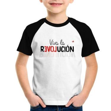 Imagem de Camiseta Raglan Infantil Viva la Revolución - Foca na Moda, Branco, Pr