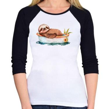 Imagem de Baby Look Raglan Ursinho Panda Relaxando Na Piscina Manga 3/4 - Foca n