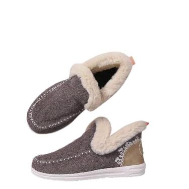 Imagem de Women's Flat Fluffy Ankle Boots, Faux Fur Lining Anti-Slip Ankle Boots, Mini Boots Ankle, Fashion Casual Round Toe Plush Short Booties, Soft Plush Slip-On Sneakers for Cozy Feet. (Khaki,8.5)