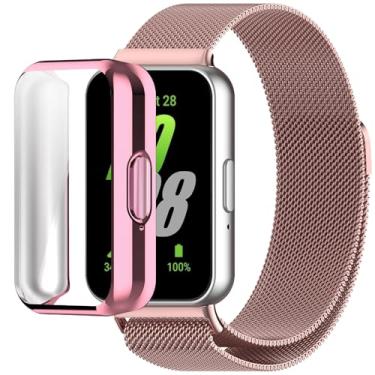 Imagem de QIEMUTER Pulseira de relógio compatível com Samsung Galaxy Fit 3 com capa de TPU, pulseira esportiva de malha de aço inoxidável, capa protetora de tela para Samsung Fit 3, Medium, Silicone, Sem Pedra
