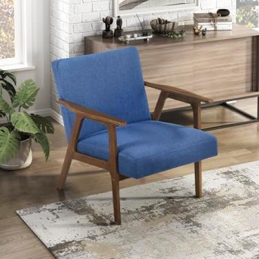 Imagem de Lexicon Cadeira com detalhes modernos de meados do século, poltrona estofada, poltrona de sofá individual, acabamento marrom, moldura de madeira maciça, cadeiras laterais confortáveis para sala de