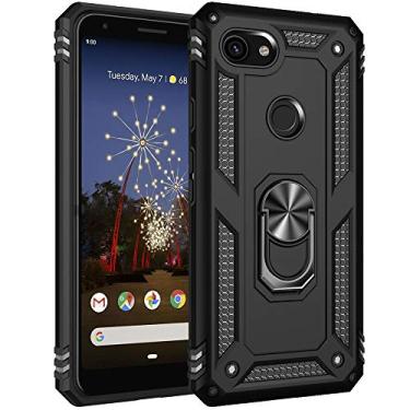Imagem de Capa de impacto de queda de grau militar para Google Pixel 3A XL 360 metal giratório suporte suporte magnético para carro armadura à prova de choque para celular Google Pixel 3A XL (preta)