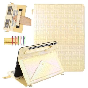 Imagem de Dteck Capa para Galaxy Tab S10/S9/S8/S7 Plus de 12,5 polegadas com suporte para caneta S, suporte de couro sintético brilhante, alça de mão de ombro, à prova de choque, compartimentos para cartões,