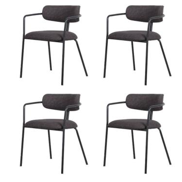 Imagem de Kit 4 Cadeiras Girona Com Braços Fratini Encosto Assento Tecido Grafite Estrutura Aço Carbono Preto