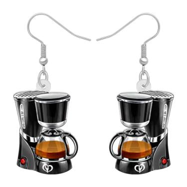 Imagem de LONYOO Brincos de acrílico engraçados para máquina de café, pendentes, retrô, vintage, presentes legais para amantes de café, mulheres, bebedoras e mães, Medium, Acrílico, Sem pedra preciosa