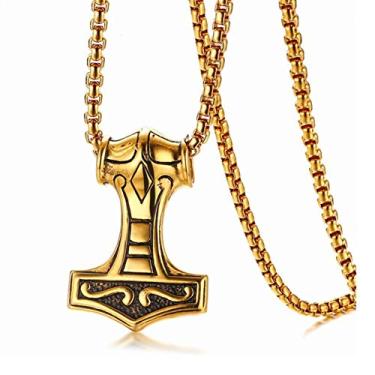 Imagem de Colar masculino com pingente de martelo Thors Mjolnir de aço inoxidável, nó celta, preto com corrente de 55 cm, Aço inoxidável