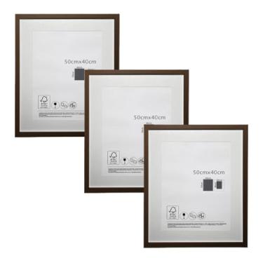 Imagem de KIT 3 Porta Retratos Quadrado de Vidro com Paspatur Expositor para Fotos 50x40 Versátil para Parede ou Balcão Outlet dos Quadros (Tabaco)