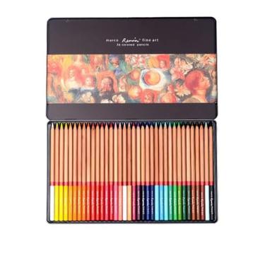 Imagem de Conjunto de lápis de cor de óleo Marco Renior de 36 cores, desenho artístico, pintura, livro de colorir adulto, caixa de metal
