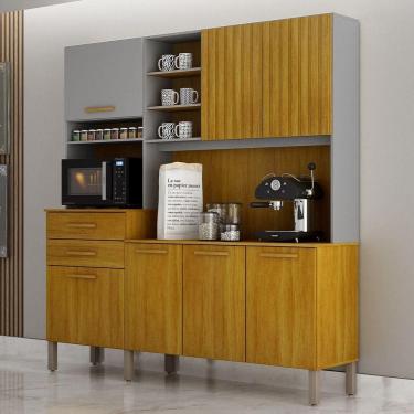 Imagem de Armário De Cozinha Lian 7 Portas 2 Gavetas Nicho Mobilihouse Cinamomo/cinza Acetinado
